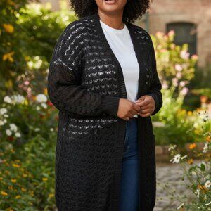 (D-103)LC Lauren Conrad Black Open Knit Cardigan Sweater Women’s XXL Long Sleeve